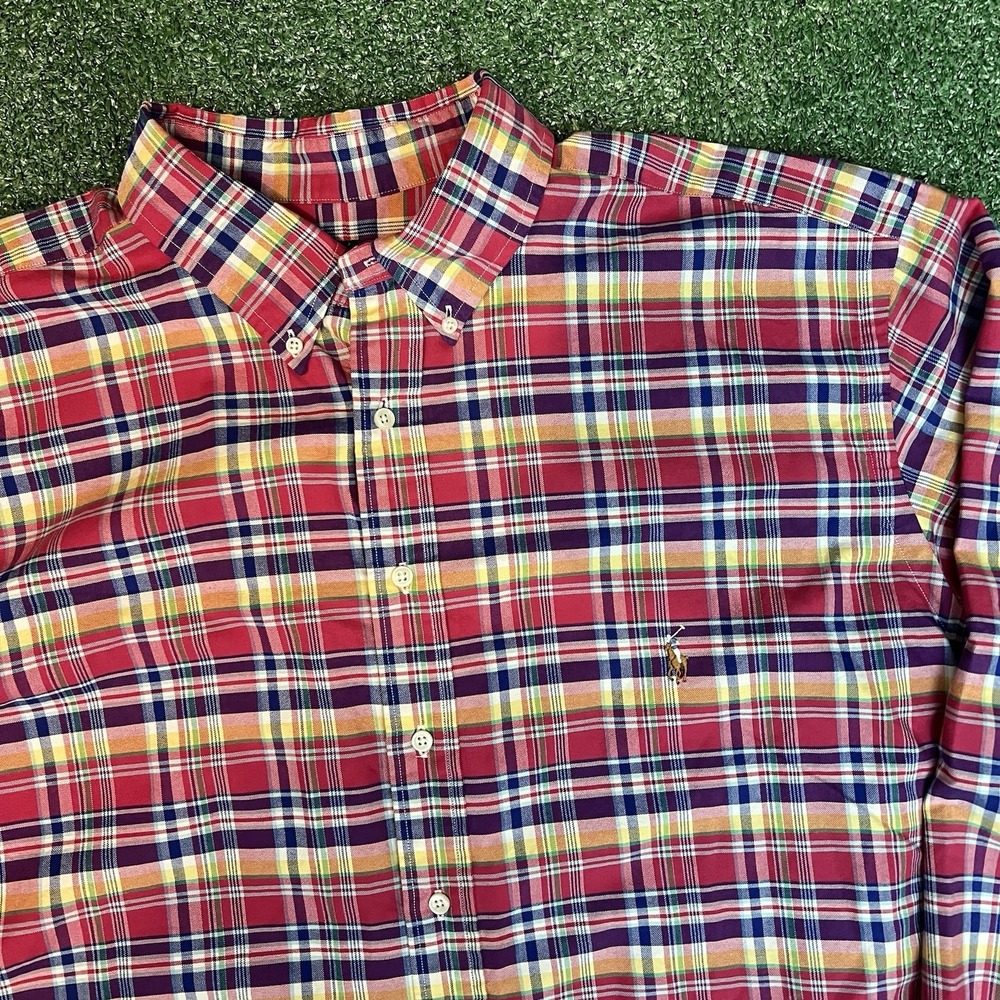 Polo Ralph Lauren Madras Shirt Men 2XLT Madras Red Blue Plaid 90s Y2K Preppy